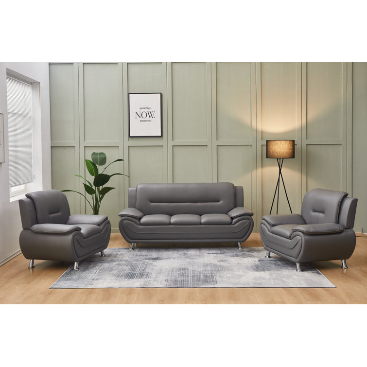 Wrought Studio Alexsia 3 Piece Faux Leather Living Room Set Wayfair